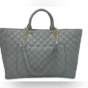 Gilda Paris Quilted Vegan Leather Gray Large Tote Bag