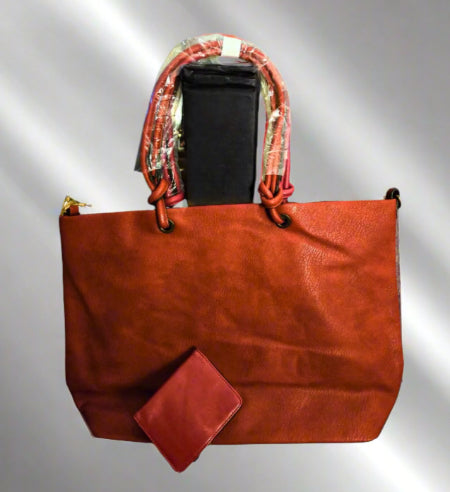 Red Tote Bag w/ Gold Feet and Matching Red Wallet