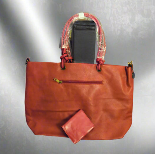 Red Tote Bag w/ Gold Feet and Matching Red Wallet
