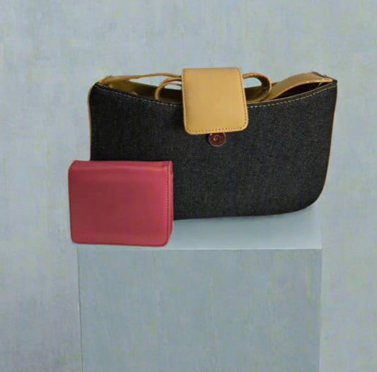 Denim Shoulder Bag w/ Pink Wallet