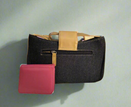 Denim Shoulder Bag w/ Pink Wallet