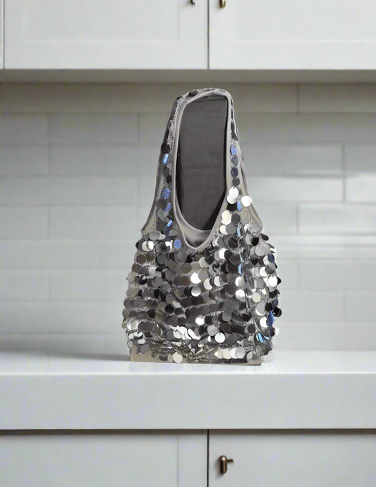 Silver Sequin Slouchy Shoulder bag w/ Wallet