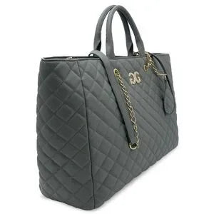 Gilda Paris Quilted Vegan Leather Gray Large Tote Bag